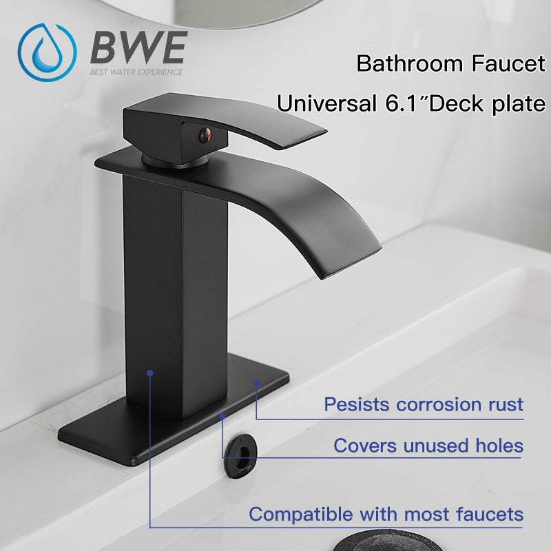 BWE 6.1" Faucet Hole Cover Matte Black Stainless Steel Escutcheon Deck Plate for Bathroom Sink 1 Hole or 4 Inch 3 Holes Centerset Sink Vanity Basin Sink Cover Cap Modern - Image 3